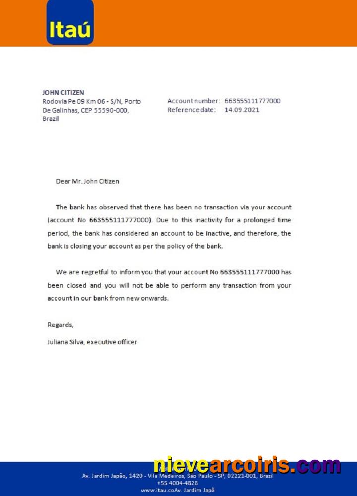 Brazil Itau closure reference